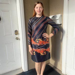1970s Black Orange Striped Wiggle Dress